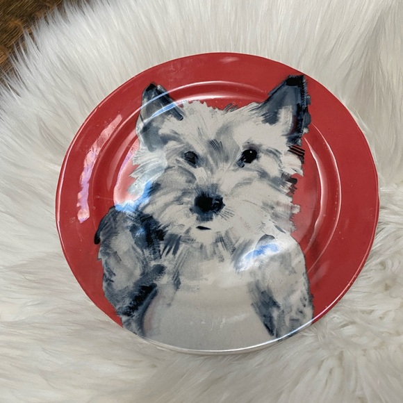 Anthropologie SALLY MUIR 8 5/8" Westie Plate Red Background Dog Plates X 2 - Picture 5 of 9